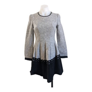 Plu Plu Sz Small Textured Shift Dress Gray Black Colorblock Pleated Long Sleeves